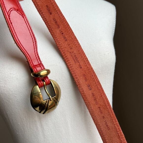 Vintage red leather statement waist belt gold buckle art deco - Picture 6 of 8